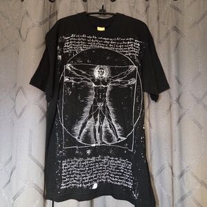 Vintage Leonardo Da Vinci Vetruvian Man Graphic Black T Shirt L